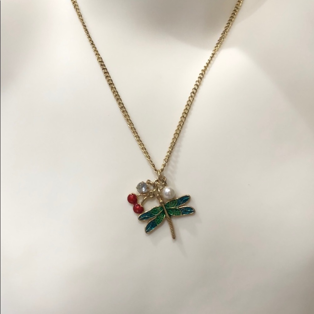 NWOT Cherry and Dragonfly Necklace